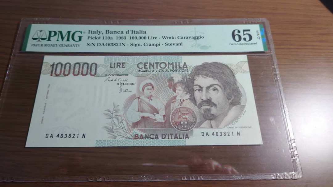 更新完毕【囧羊收藏】精选微拍第20期暨2021年第11期 世界精选货币 1983年意大利100000里拉 初版 十万 PMG65E 