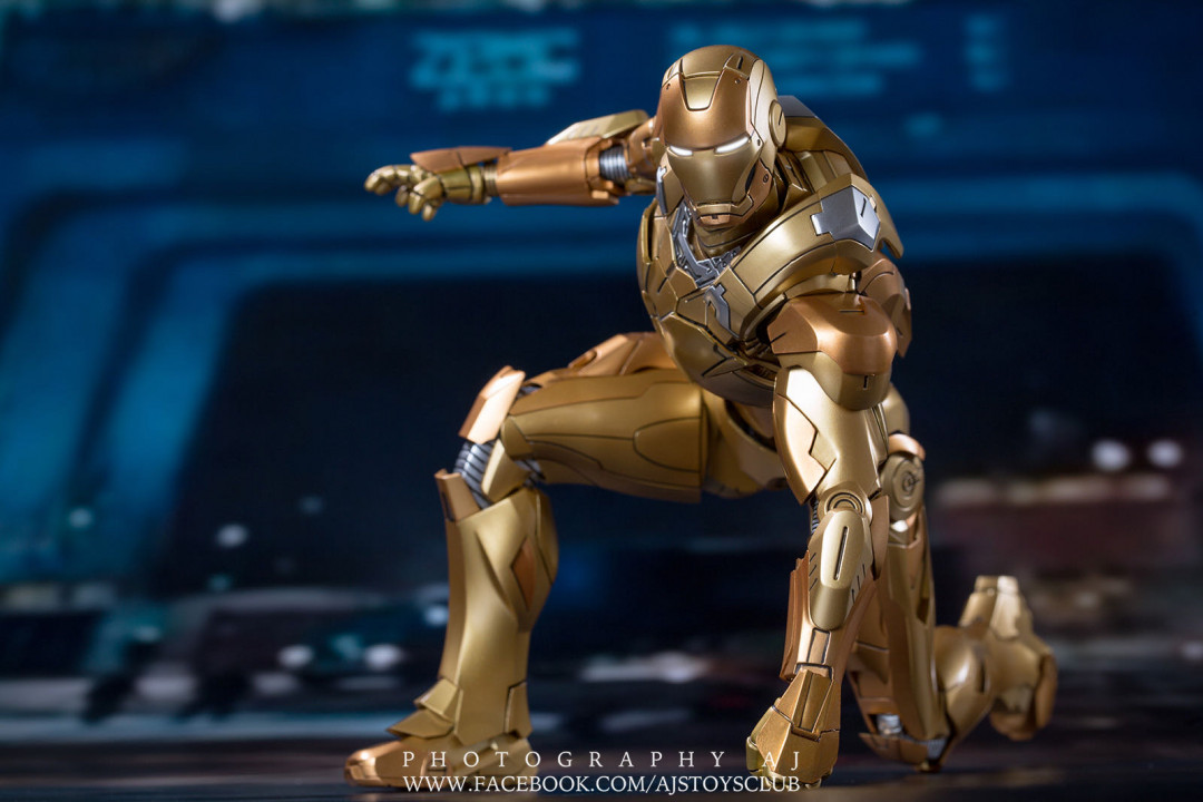 零元拍：KingArts 1/9 DFS006T 钢铁侠3 合金可动 黄金版 MK21 限定100个，独有的桔色发光地台