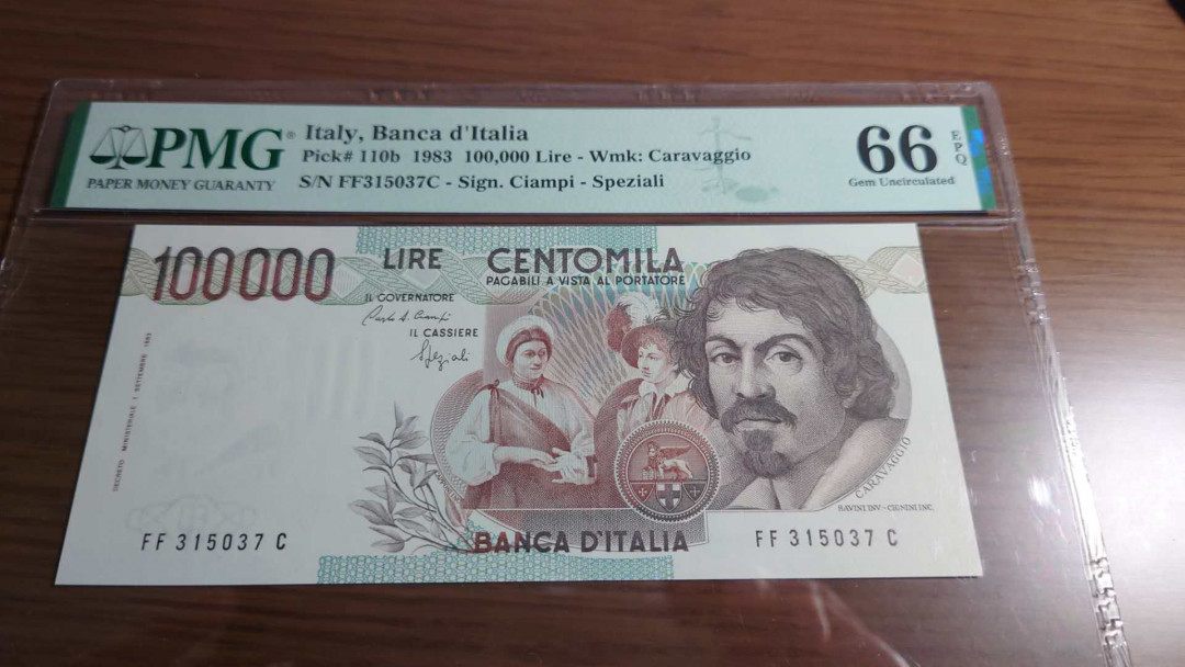 更新完毕【囧羊收藏】精选微拍第20期暨2021年第11期 世界精选货币 1983年意大利100000里拉 初版 十万 PMG66E 全程无4尾7