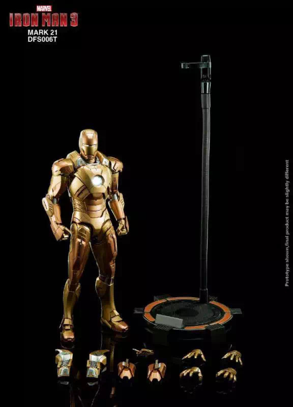 零元拍：KingArts 1/9 DFS006T 钢铁侠3 合金可动 黄金版 MK21 限定100个，独有的桔色发光地台