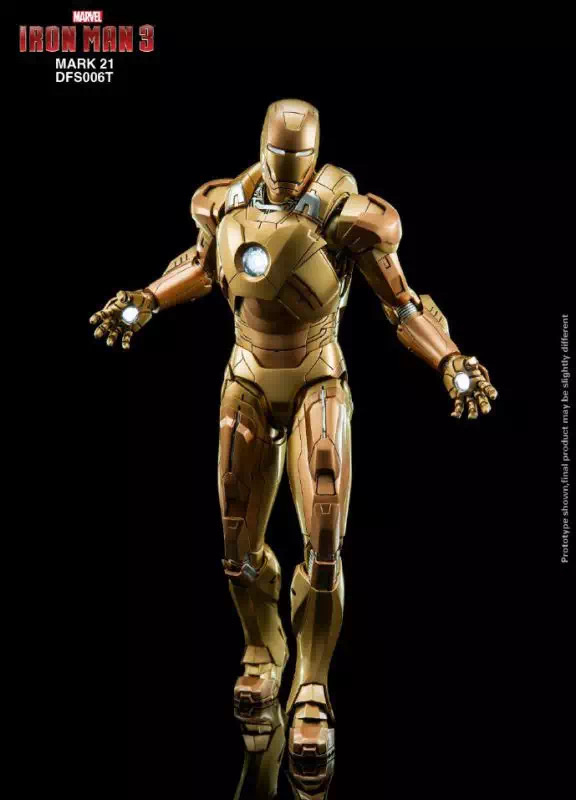 零元拍：KingArts 1/9 DFS006T 钢铁侠3 合金可动 黄金版 MK21 限定100个，独有的桔色发光地台