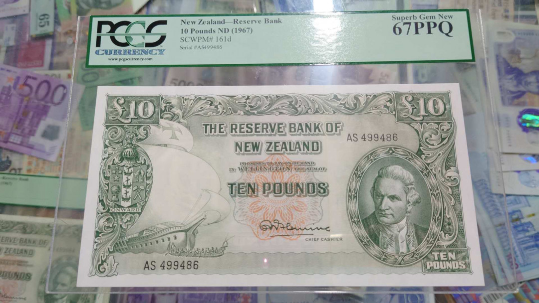 更新完毕【囧羊收藏】精选微拍第20期暨2021年第11期 世界精选货币 1967年新西兰储备银行10元 库克船长 PCGS67 尾号486