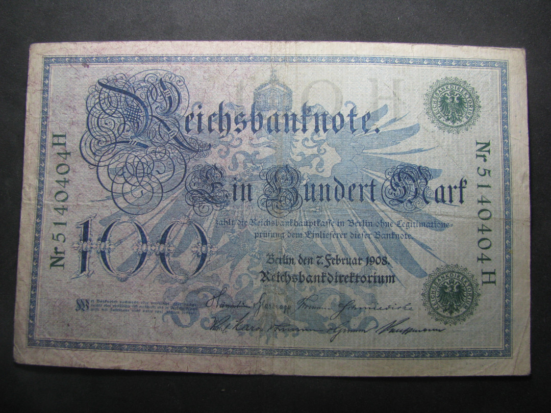 2021“王之爱好”第一期~外国纸币 德国马克：1908年，100马克，纸币