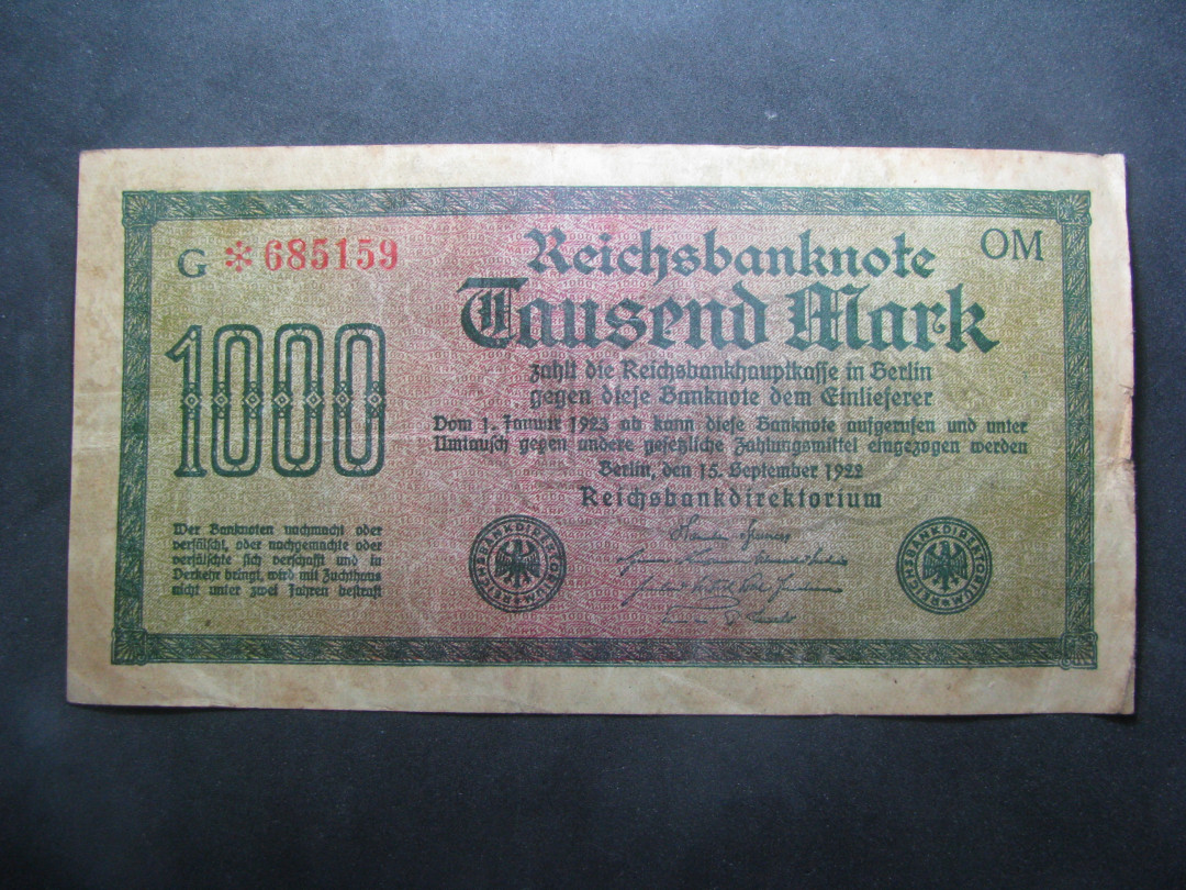 2021“王之爱好”第一期~外国纸币 德国马克：1922年，1000马克，纸币