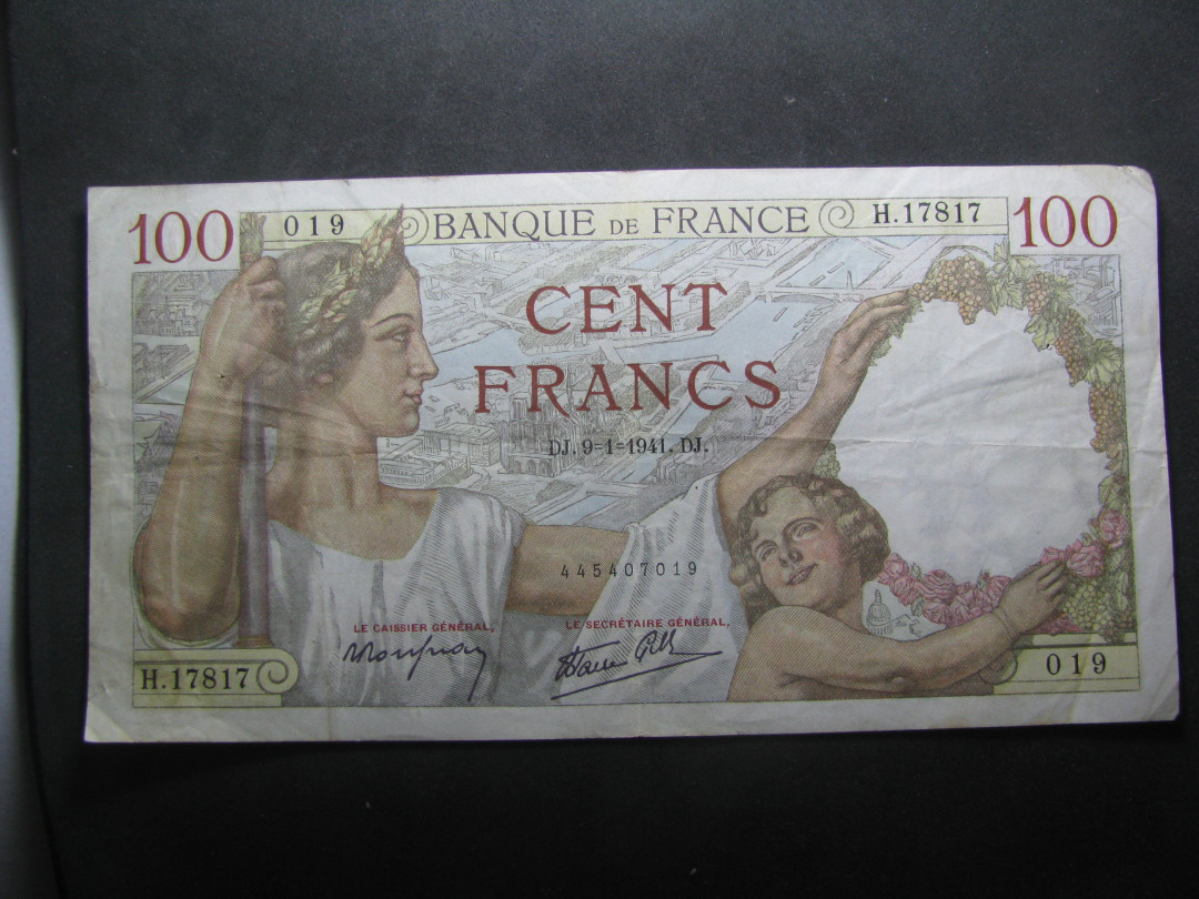 2021“王之爱好”第一期~外国纸币 法国法郎：1940年，100法郎，纸币