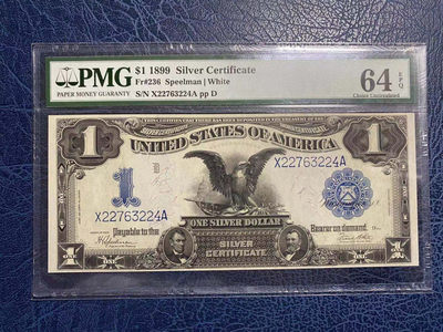 【Blue Auction】世界纸币精拍第78期——世界地球日专场【精】（共40拍） - 美国 1899年1美金 经典大黑鹰 PMG64EPQ 大票幅双雕精美