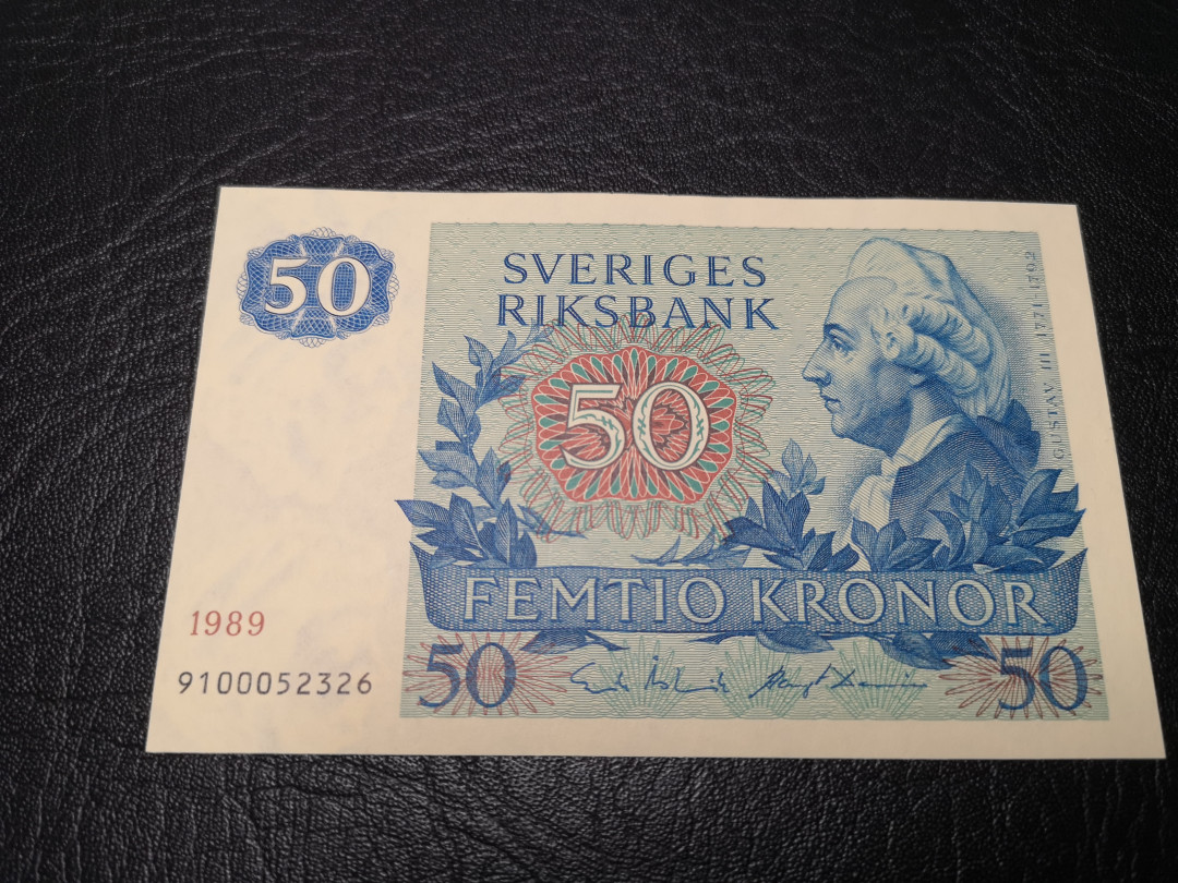《外钞收藏家》第一百零七期拍卖 1989瑞典50克朗 全新UNC