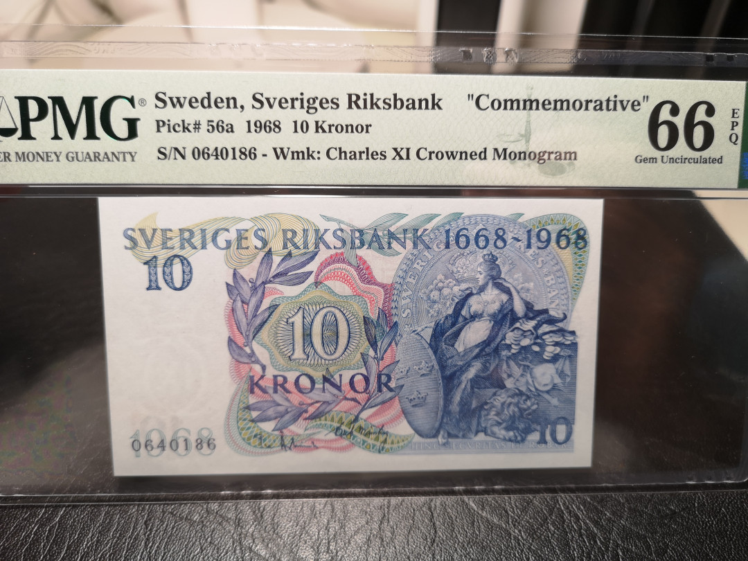 《外钞收藏家》第一百零七期拍卖 1968年瑞典10克朗 PMG66
