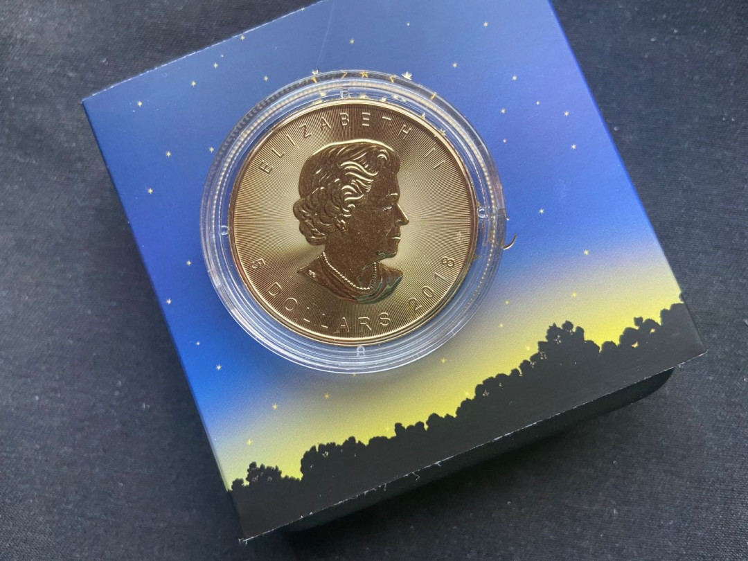 【币观天下】第144场拍卖 加拿大2018年5元，1盎司，枫叶星座系列--十二星座四大天王之“万王之王--摩羯座”，全方位镀24K金UV彩色万足银艺术银币