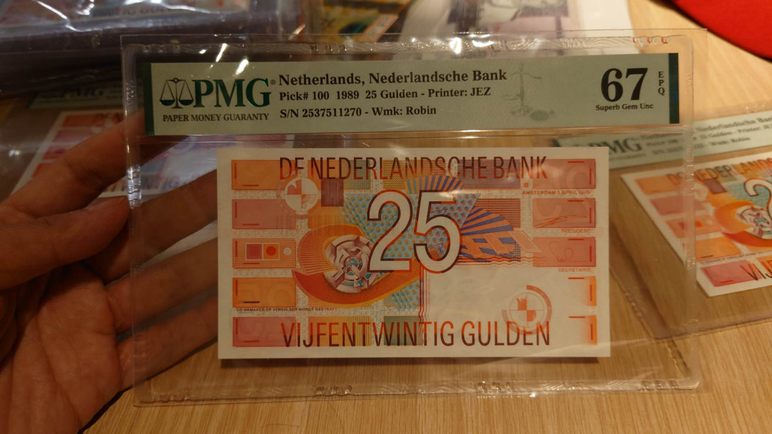 （陆续更新）【囧羊收藏】精选微拍第21期暨2021年第十二期 世界各国纸币 有新出分的荷兰25盾评级币等 1989年荷兰25盾齿轮版 PMG67E 全新绝品全程无4尾1270