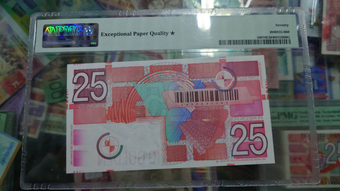 （陆续更新）【囧羊收藏】精选微拍第21期暨2021年第十二期 世界各国纸币 有新出分的荷兰25盾评级币等 1989年荷兰25盾齿轮版 PMG70E⭐ 满分全程无4号码 罕见