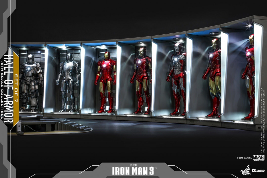 零元拍：Hottoys ：1/6 钢铁侠 盔甲格纳库 7库套装