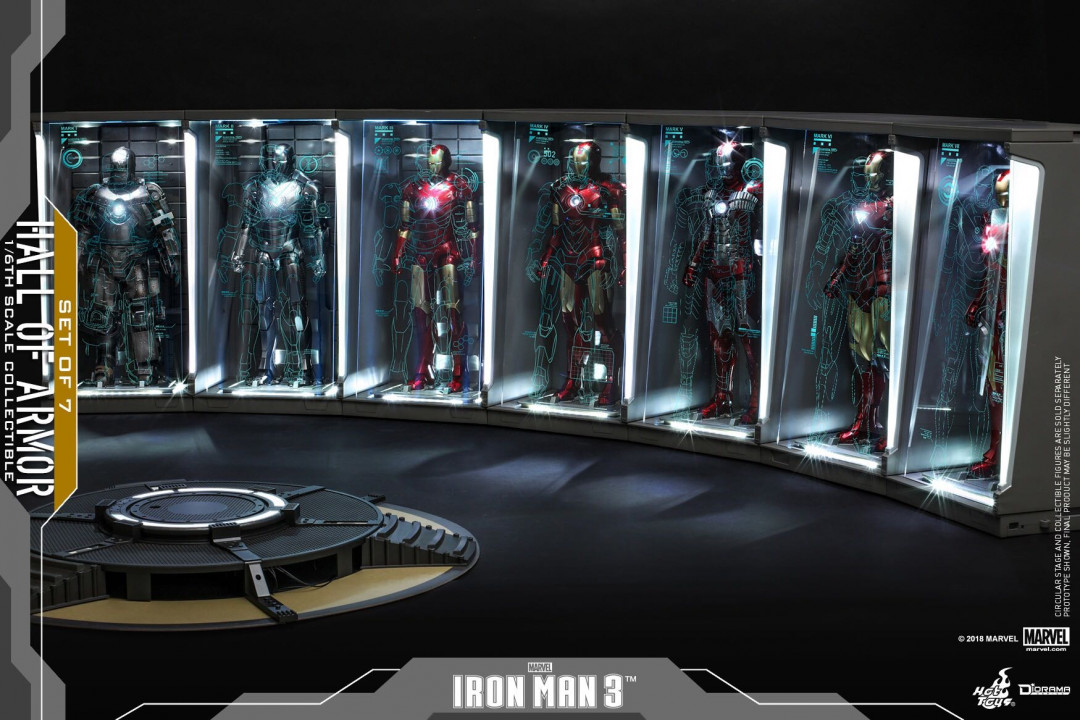 零元拍：Hottoys ：1/6 钢铁侠 盔甲格纳库 7库套装