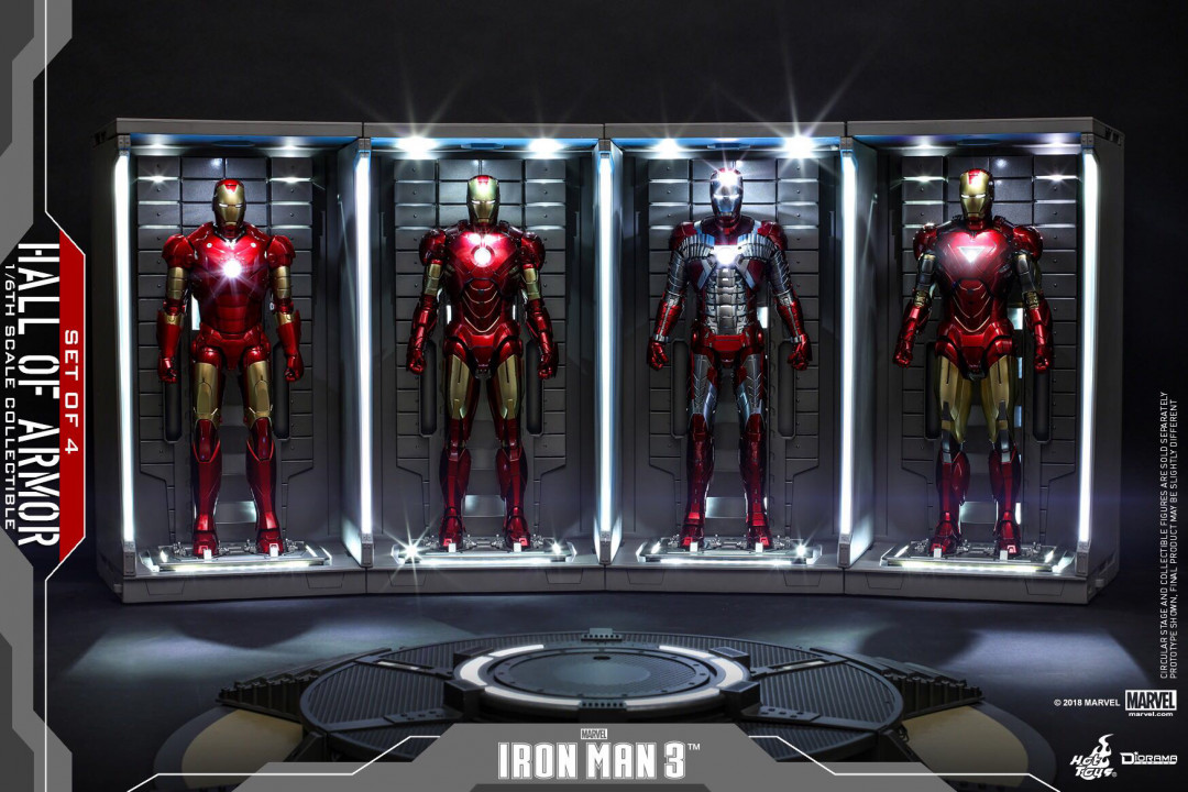 零元拍：Hottoys ：1/6 钢铁侠 盔甲格纳库 7库套装