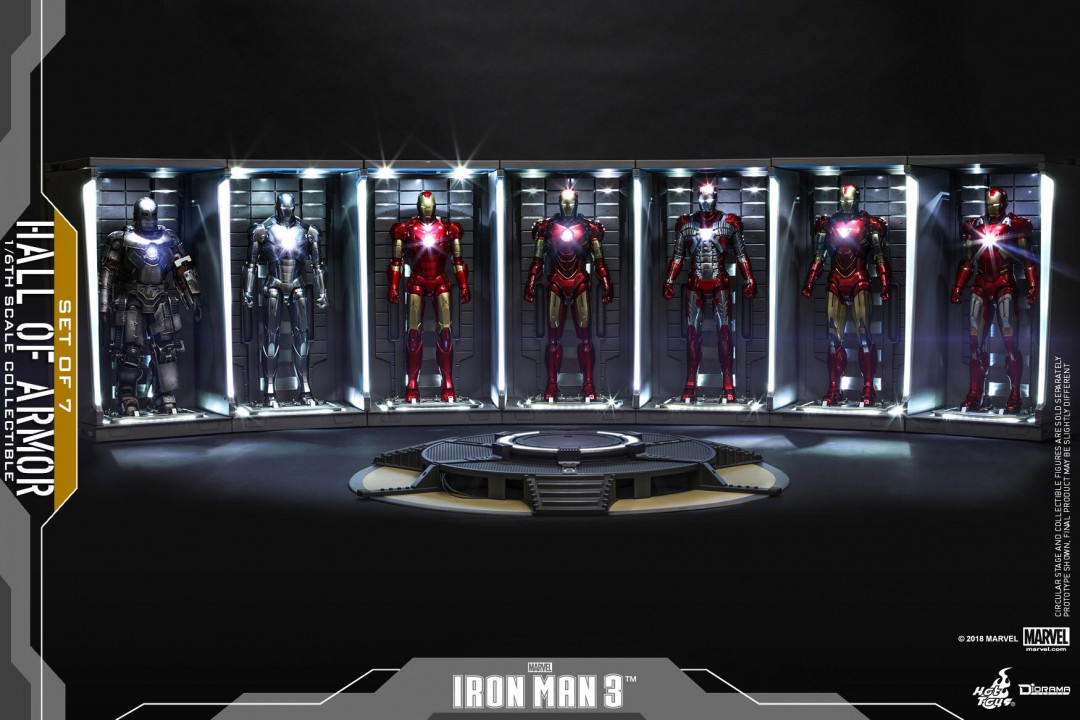 零元拍：Hottoys ：1/6 钢铁侠 盔甲格纳库 7库套装