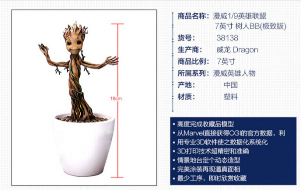 零元拍：威龙漫威银河护卫队-7英寸树人Baby小树人格鲁特
