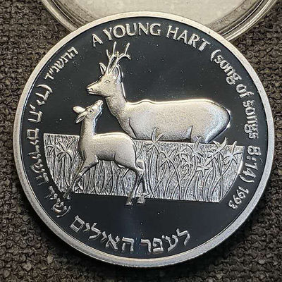 0起1加-纯粹捡漏拍-20场-五一节特别场 - 以色列1993年2谢尔克圣经雅歌小鹿在香草山上精制银币-量5382