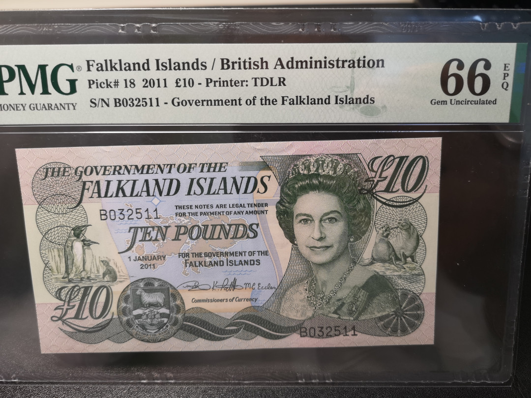 《外钞收藏家》第一百零八期拍卖 2011年福克兰群岛10镑 PMG66