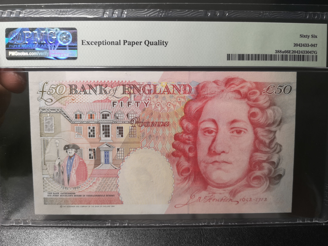 《外钞收藏家》第一百零八期拍卖 1994年E序列50镑 首发冠A01 千位号 PMG66