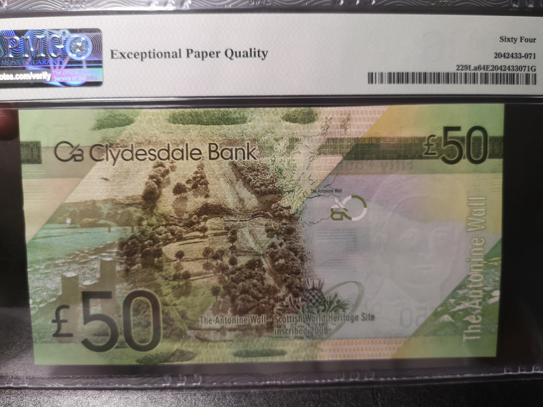 《外钞收藏家》第一百零八期拍卖 2009年苏格兰克莱斯戴尔银行50镑 首发冠  PMG64