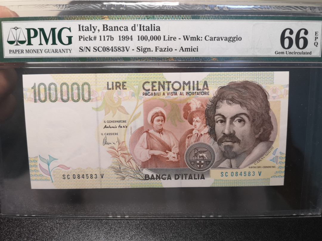 《外钞收藏家》第一百零八期拍卖 1994年意大利10万里拉 PMG66