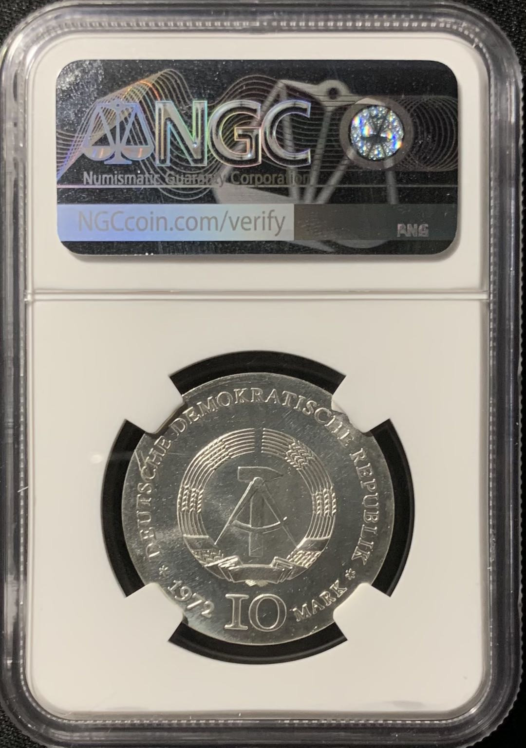 紫瑗钱币—微拍第136期  德国 东德 1972年海涅诞辰175周年 10马克 银币 NGC MS67