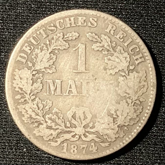 紫瑗钱币—微拍第136期  德国 第二帝国 1874年 G厂 短翅  1马克 5.5克 0.9银
