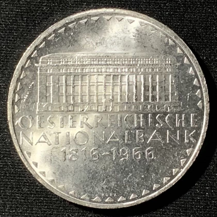 紫瑗钱币—微拍第136期  奥地利 1966年 国家银行150周年 50先令 20克 0.9银 UNC