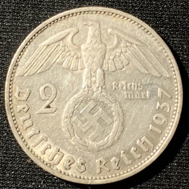 紫瑗钱币—微拍第136期  德国 1937年 A版 兴登堡 2马克 8克 0.625银
