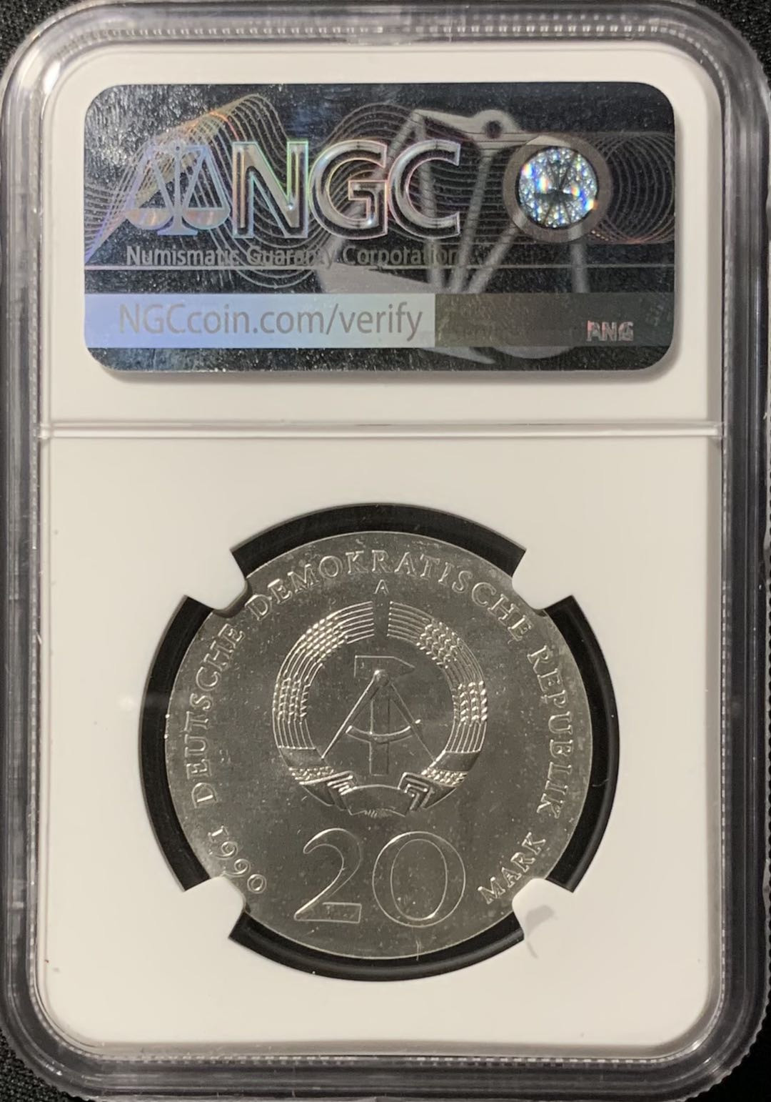 紫瑗钱币—微拍第136期  德国 东德 1990年 施特特逝世275周年 20马克 银币 NGC MS68