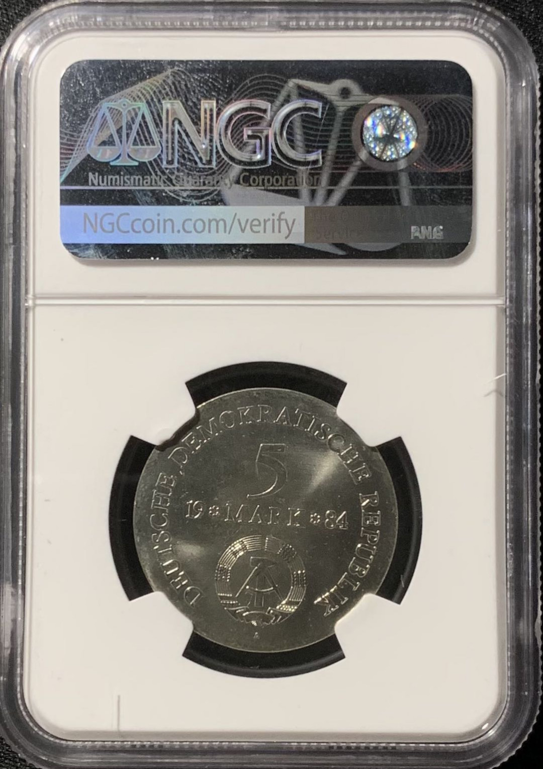 紫瑗钱币—微拍第136期  德国 东德 1984年 阿道夫逝世150周年 5马克 NGC MS67