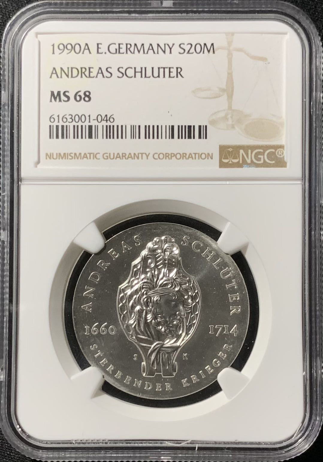 紫瑗钱币—微拍第136期  德国 东德 1990年 施特特逝世275周年 20马克 银币 NGC MS68