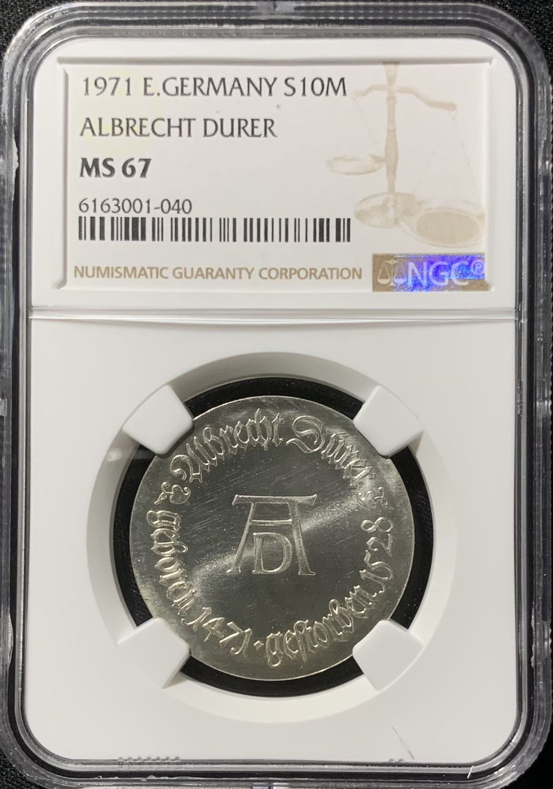 紫瑗钱币—微拍第136期  德国 东德 1971年 阿尔布雷特▪丢勒10马克 银币 NGC MS67