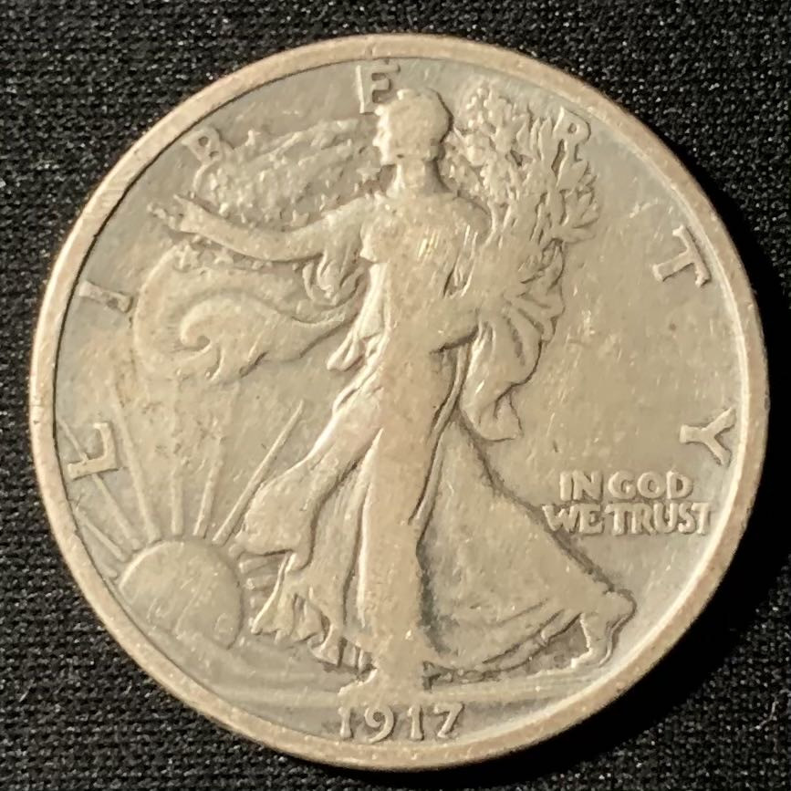 紫瑗钱币—微拍第136期  美国 1917年 行走女神 50美分 半美元 12.5克 0.9银 