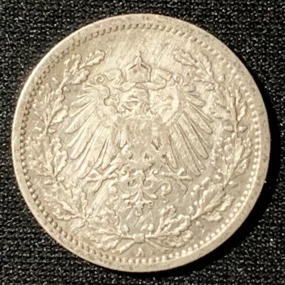 紫瑗钱币—微拍第136期  德国 第二帝国 1906年 A版 1/2马克 2.77克 0.9银