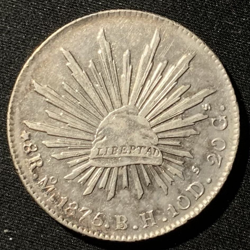 紫瑗钱币—微拍第136期  墨西哥 1875年 MO BH 在华流通 花边鹰洋 8里亚尔 银元 全毛