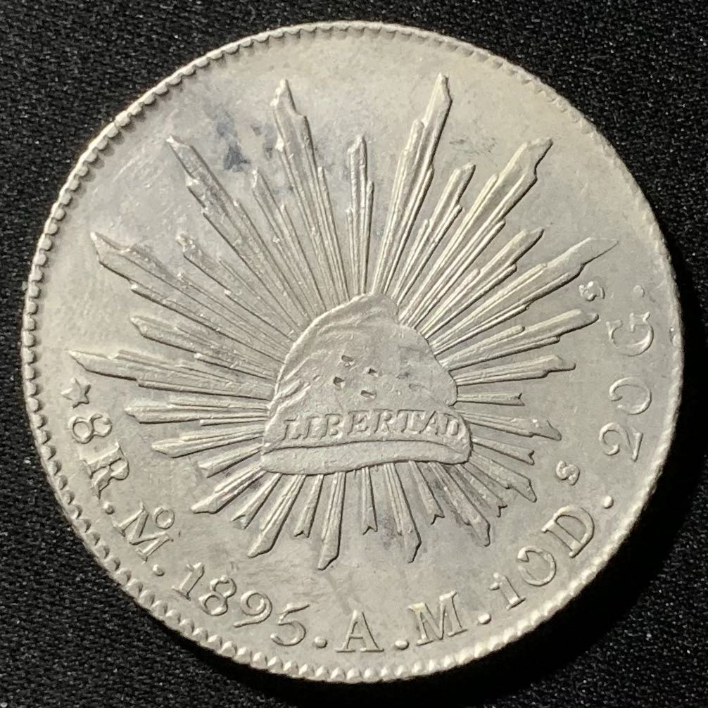 紫瑗钱币—微拍第136期  墨西哥 1895年 MO AM 在华流通 花边鹰洋 8里亚尔 银元 全毛