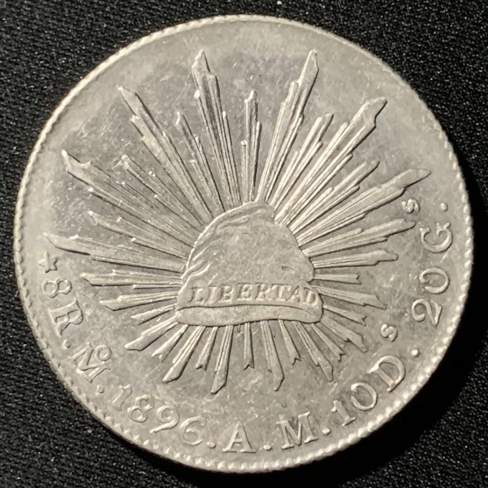 紫瑗钱币—微拍第136期  墨西哥 1896年 MO AM 在华流通 花边鹰洋 8里亚尔 银元 全毛