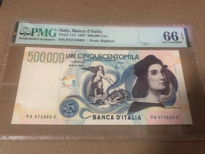 【Blue Auction】世界纸币精拍第82期【精】（共100拍） - 意大利 1997年50万里拉 经典拉斐尔 PMG66EPQ 