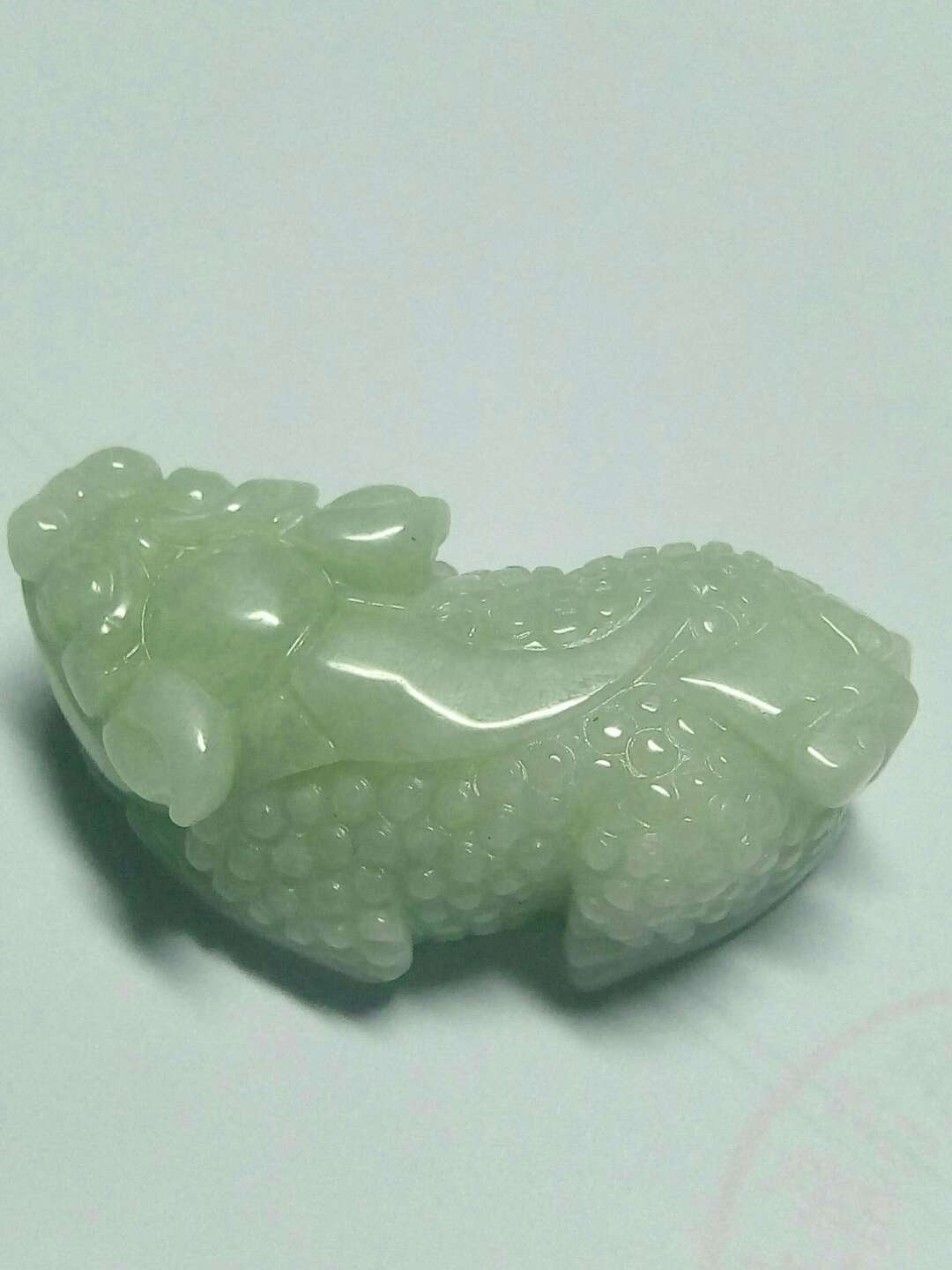 珍品收藏(系统自动拍卖) 天然翡翠A货，翡翠麒麟把（挂）件。