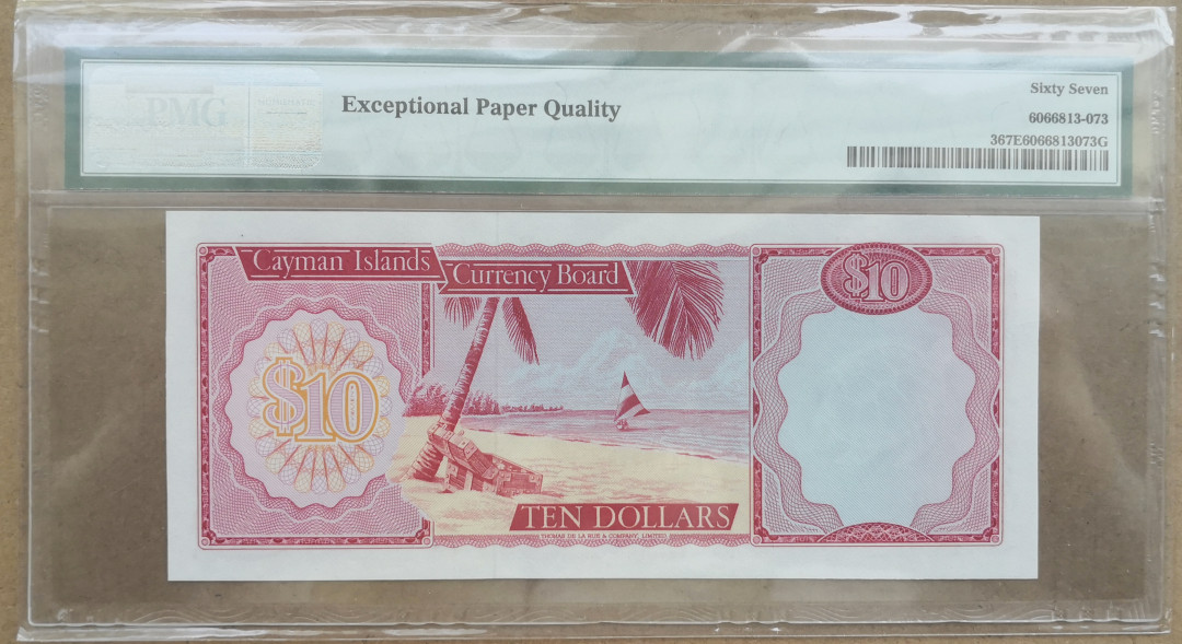 《张总收藏》23期—欧洲之星 1971年开曼群岛初版首发A1冠10元PMG67E，Pick-3，高分无47十分难得还是稀少的亚军分，1971年版本是最老版本非常稀少A1冠！