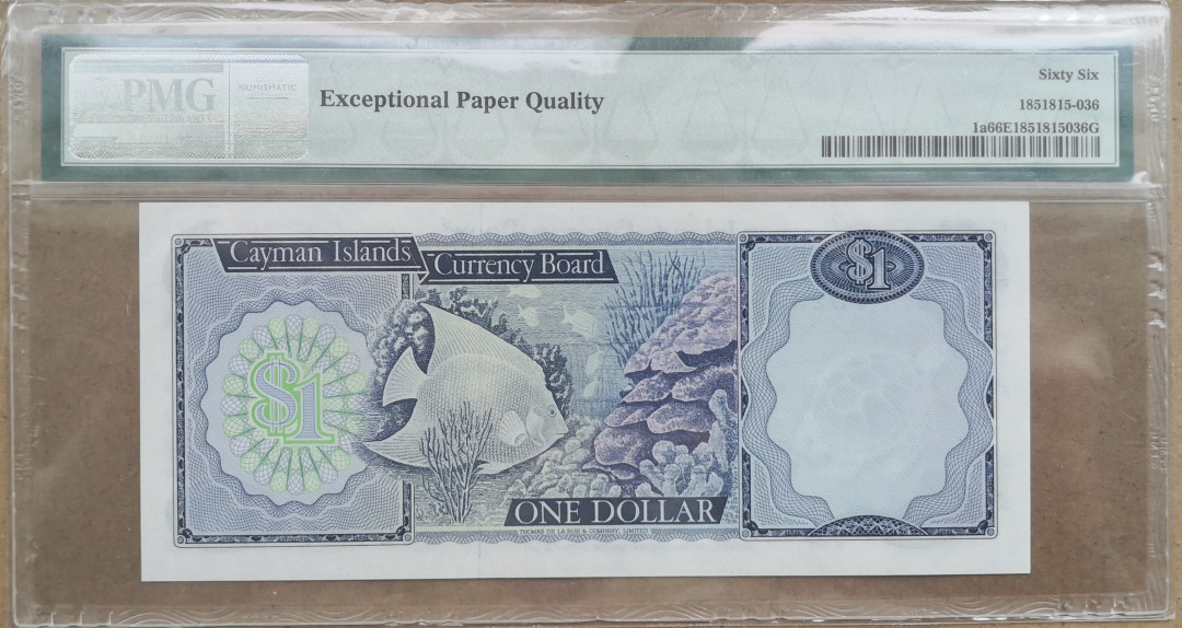 《张总收藏》23期—欧洲之星 1971年开曼群岛初版首发A1冠1元PMG66E，Pick-1a，无4十分难得，71年版本是最老版本非常稀少A1冠！
