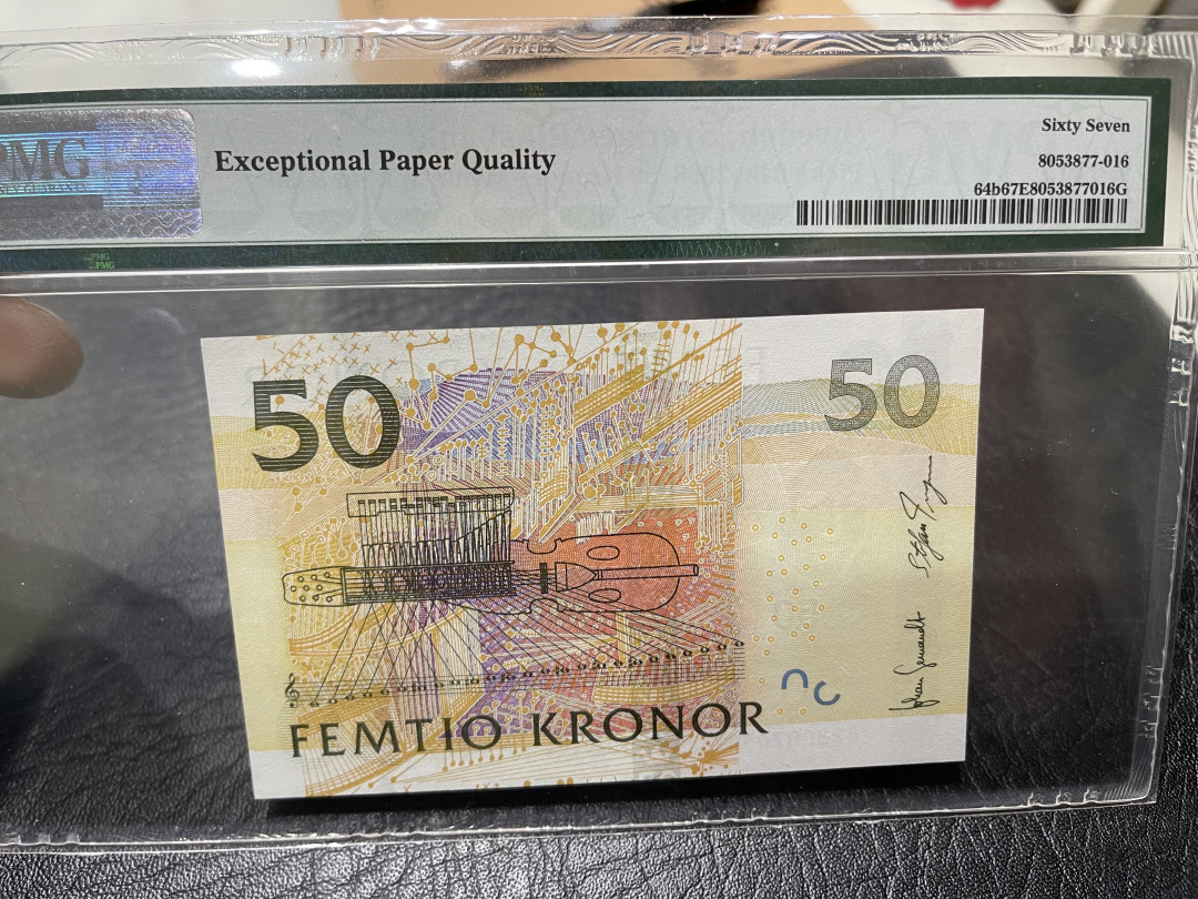 《外钞收藏家》第一百零九期拍卖 2008年瑞典50克朗 夜莺 PMG67