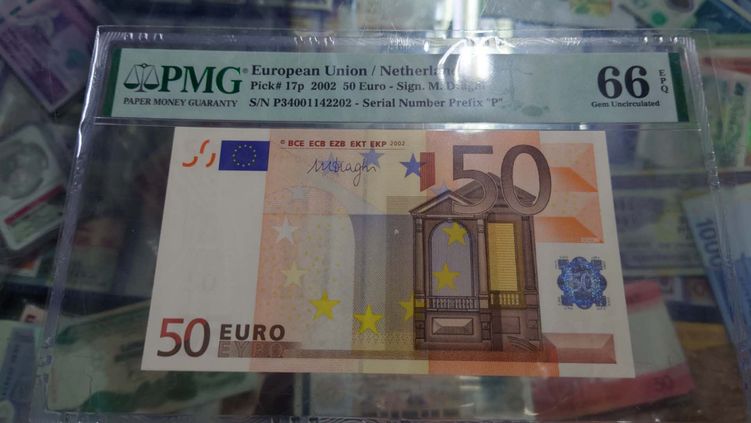 陆续更新【囧羊收藏】精选微拍第22期暨2021年第十三期 2002年50欧元（三签，荷兰版）PMG66E 全新