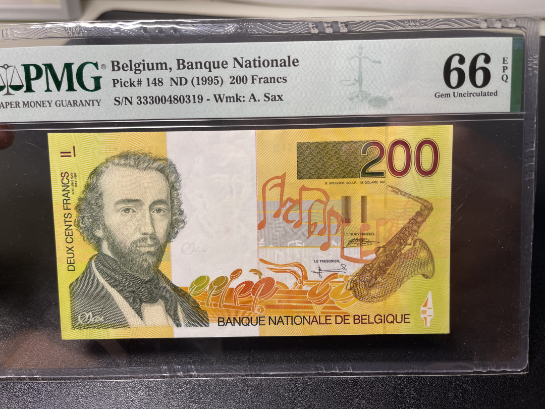 《外钞收藏家》第一百零九期拍卖 1995年比利时末版200法郎 PMG66