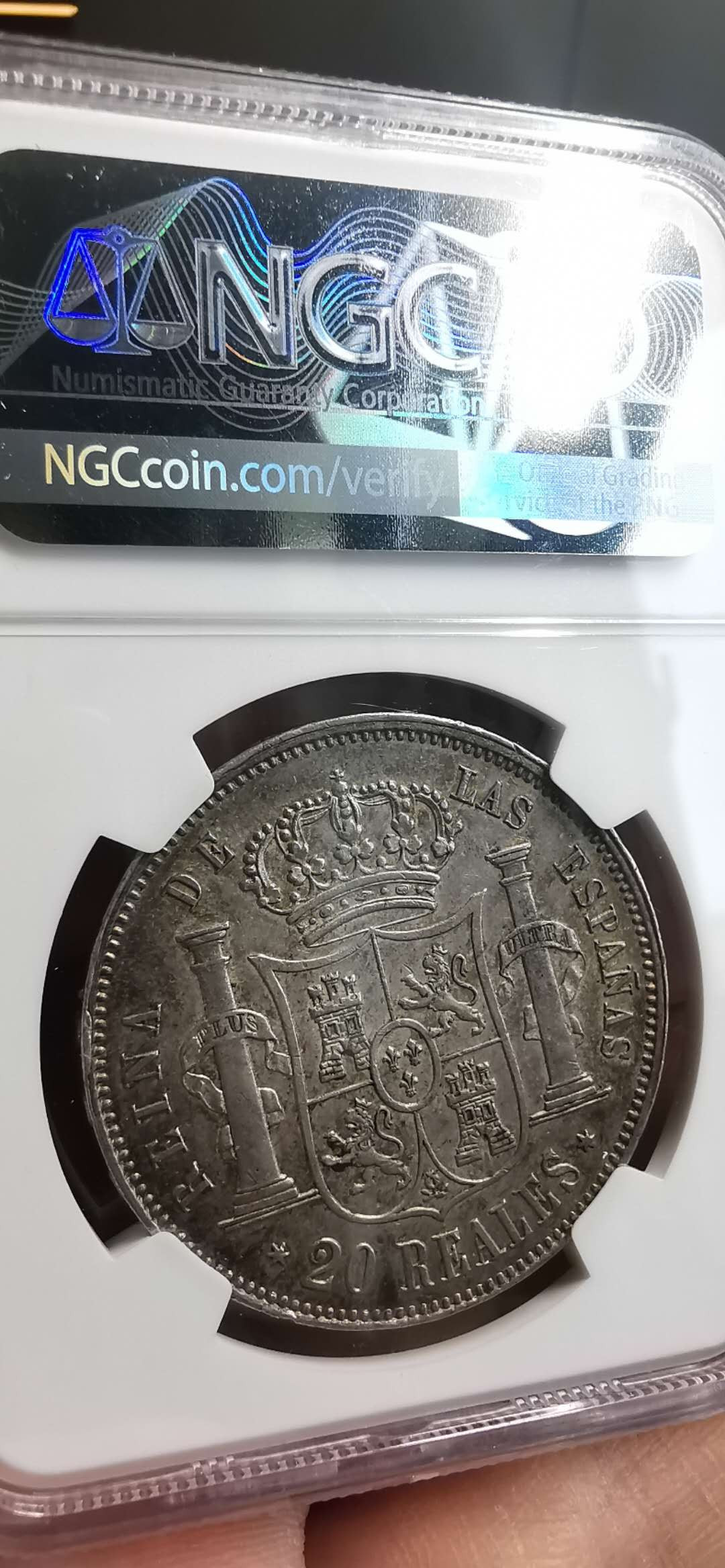 凡希社世界钱币微拍第一百五十六期 1862西班牙伊莎贝拉20R大银NGC-AU55