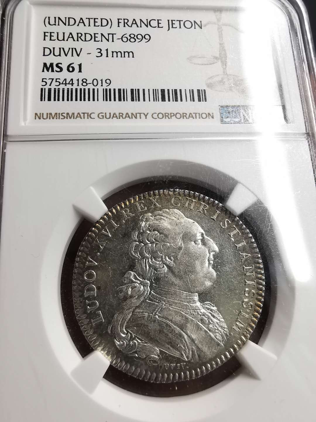 凡希社世界钱币微拍第一百五十六期 法国路易十六阿图瓦省银质JETON NGC-MS61