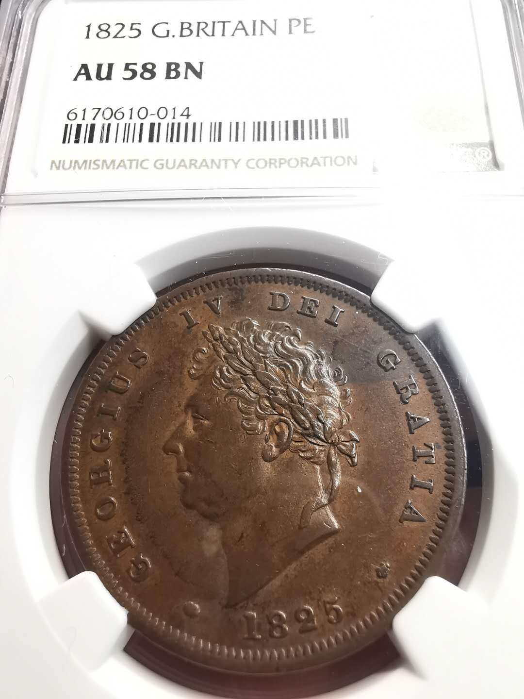 凡希社世界钱币微拍第一百五十六期 1825英国乔治四世便士大铜NGC-AU58