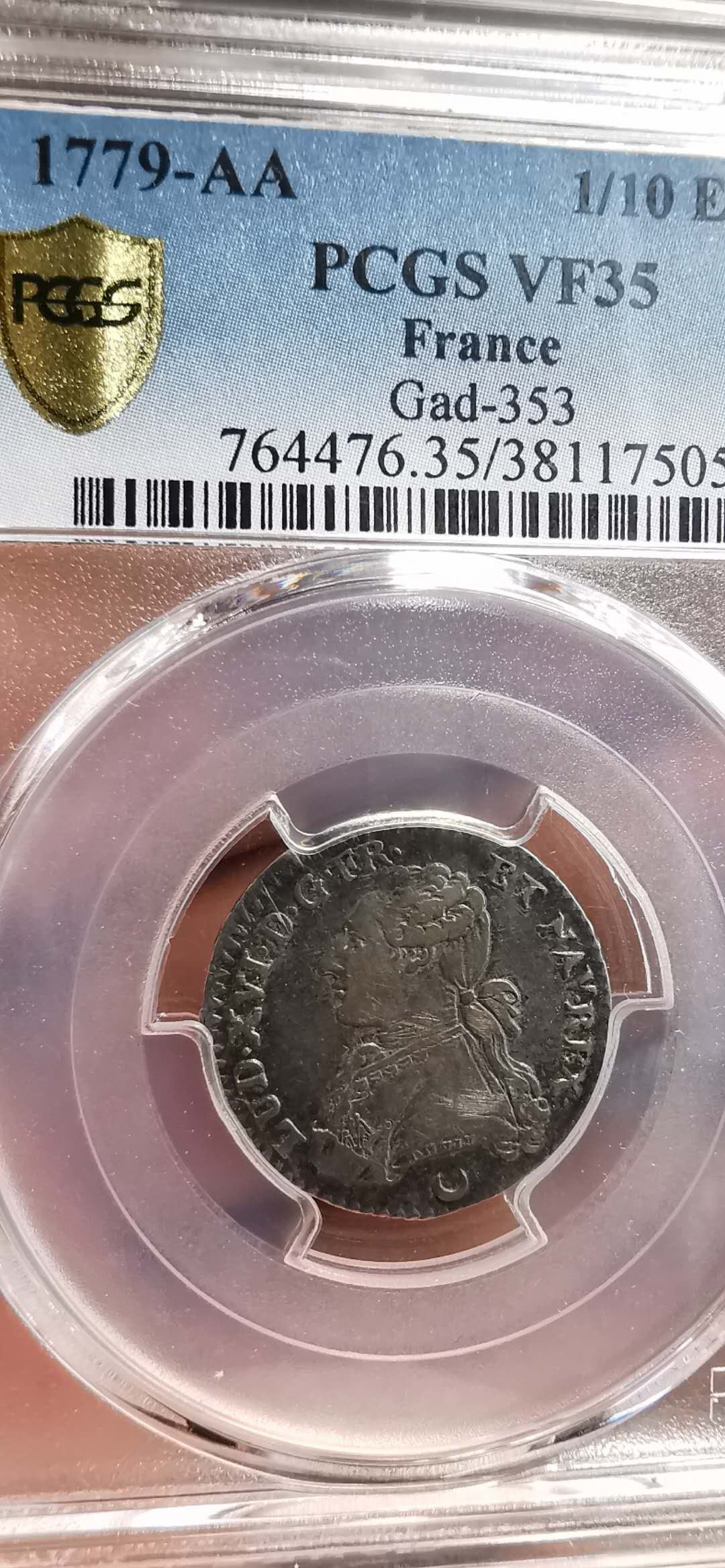 凡希社世界钱币微拍第一百五十六期 1799AA法国路易十六1/10埃居PCGS-VF35