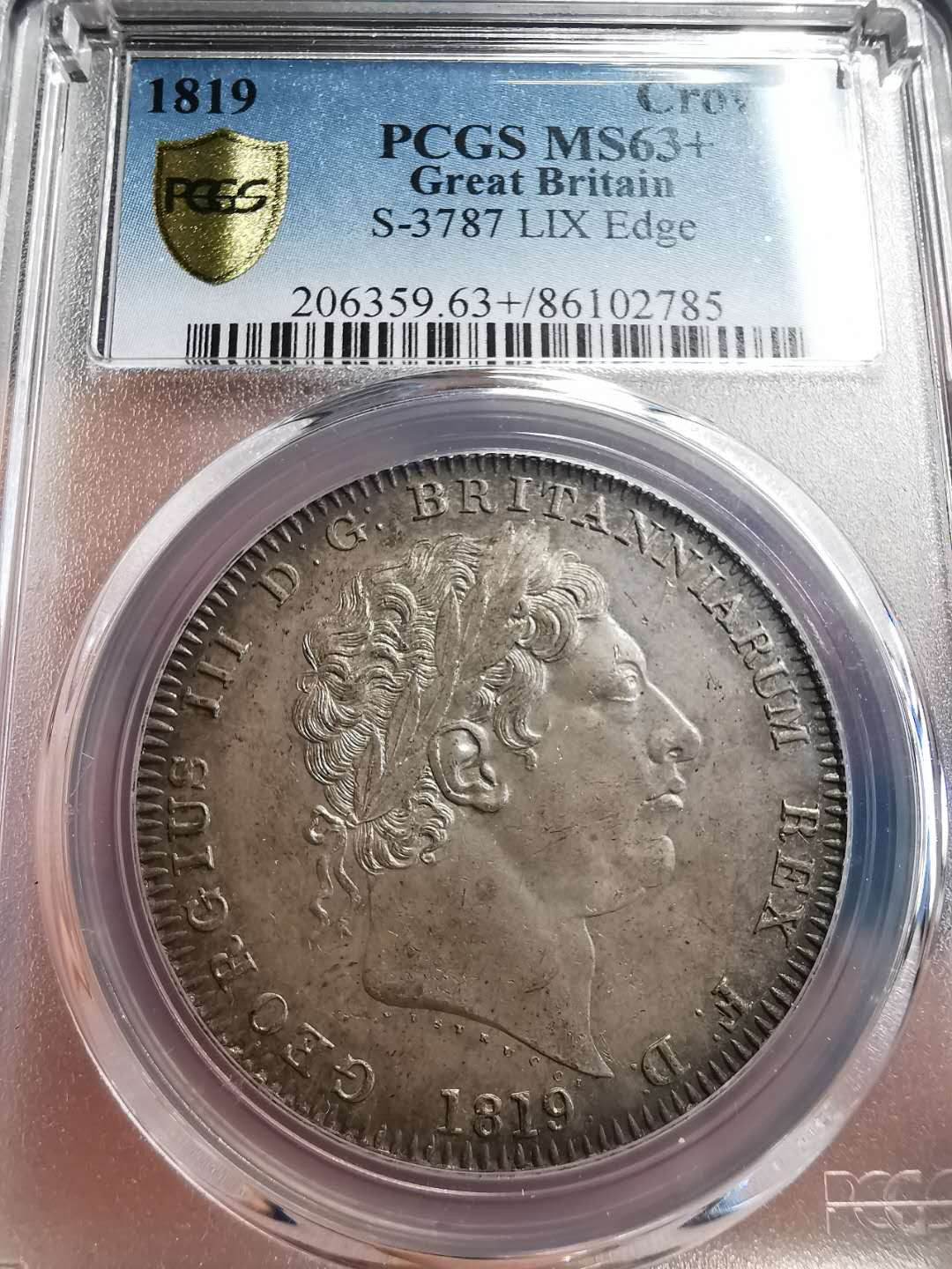 凡希社世界钱币微拍第一百五十六期 稀！1819英国乔三马剑大银PCGS-MS63+灰彩！